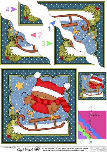 Christmas Bobbin Robin goes Sledging Wavy Corner side stacker Topper