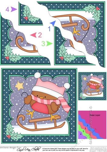 Christmas Bobbin Robin goes Sledging Wavy Corner side stacker Topper