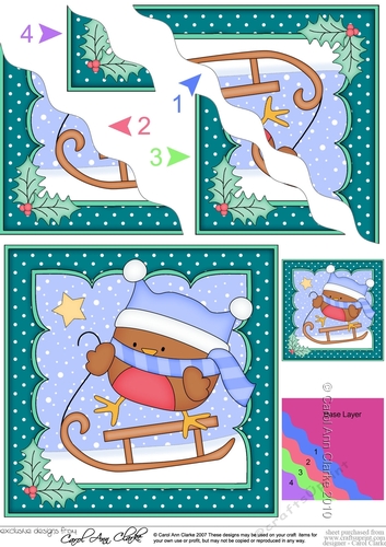 Christmas Bobbin Robin goes Sledging Wavy Corner side stacker Topper