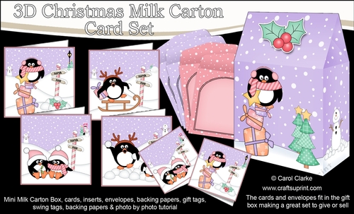 3D Christmas Penguins Cards in a Mini Milk Carton Bumper Kit