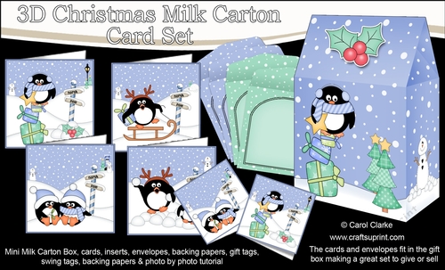 3D Christmas Penguins Cards in a Mini Milk Carton Bumper Kit