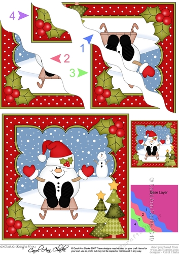 Christmas Snowball Sam goes Sledging Wavy Corner Topper