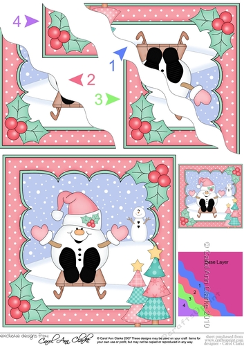 Christmas Snowball Sam goes Sledging Wavy Corner Topper