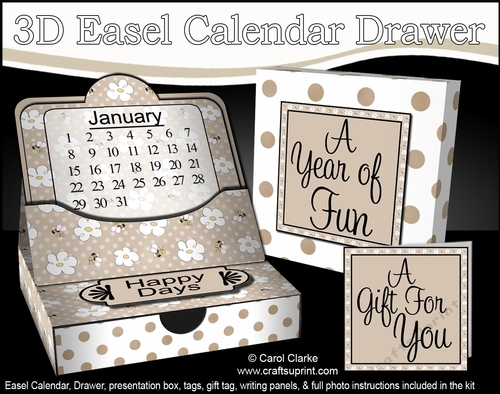 3D Everlasting Easel Calendar Drawer Gift Set - Blossoms and Bumble Bees 