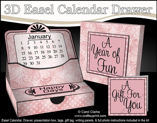3D Everlasting Easel Calendar Drawer Gift Set - Elegant Paisley 