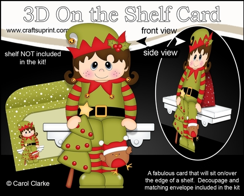3D On the Shelf Card Kit - Christmas Little Girl Elf brings home the Christmas Tree