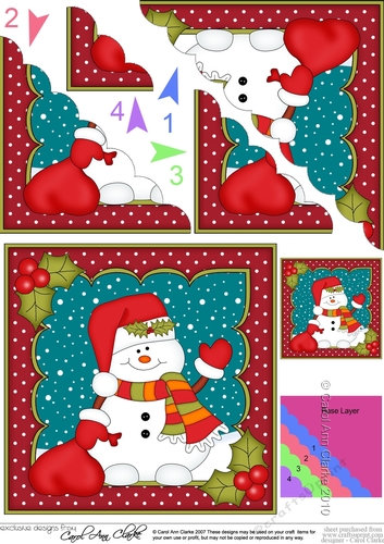 Christmas Snowman Oli has a Sack of Presents Scallop Corner side stacker Topper