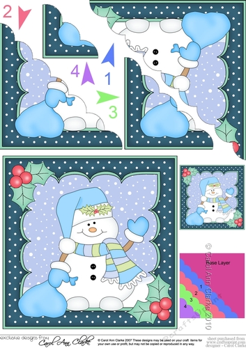 Christmas Snowman Oli has a Sack of Presents Scallop Corner side stacker Topper