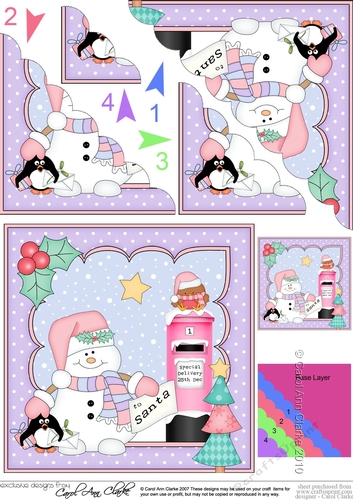 Christmas Snowman Oli and Pip Penguins post a letter to Santa Scallop Corner side stacker Topper