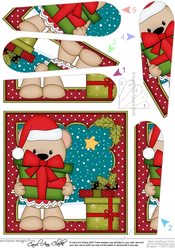 Christmas Livvy Bear has lots of Presents Fan Pyramage Topper