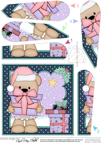 Christmas Livvy Bear has lots of Presents Fan Pyramage Topper