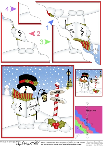 Christmas Snowman Roi is Carol Singing at the North Pole Wavy Corner side stacker Topper