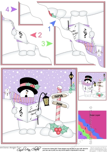 Christmas Snowman Roi is Carol Singing at the North Pole Wavy Corner side stacker Topper
