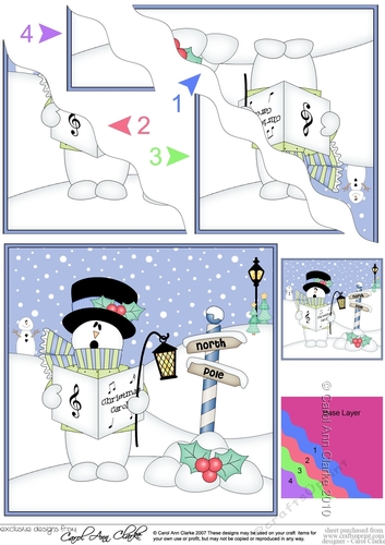 Christmas Snowman Roi is Carol Singing at the North Pole Wavy Corner side stacker Topper