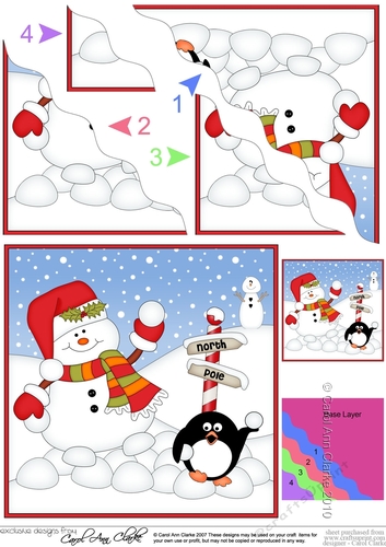 Christmas Snowman Oli and Pip Penguin have a Snowball Fight at the North Pole Wavy Corner side stacker Topper