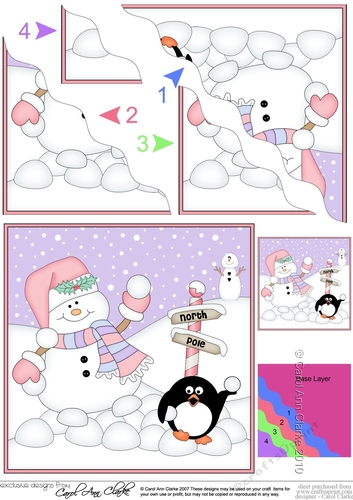 Christmas Snowman Oli and Pip Penguin have a Snowball Fight at the North Pole Wavy Corner side stacker Topper