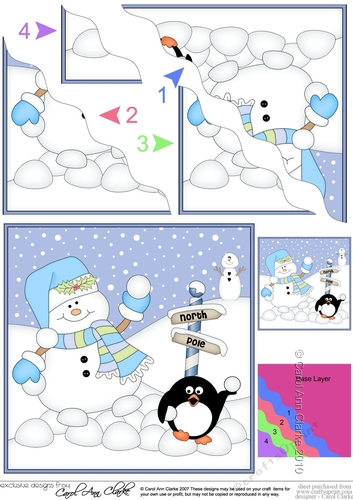 Christmas Snowman Oli and Pip Penguin have a Snowball Fight at the North Pole Wavy Corner side stacker Topper