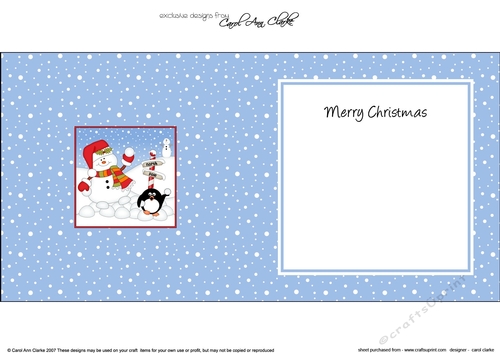 Christmas Snowman Oli and Pip Penguin have a Snowball fight at the North Pole insert square landscape