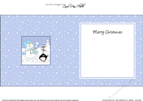 Christmas Snowman Oli and Pip Penguin have a Snowball fight at the North Pole insert square landscape
