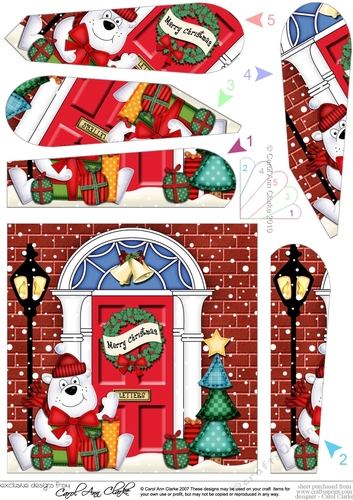 Ben Polar Bear has lots of Presents at the Christmas Door Fan Pyramage Topper