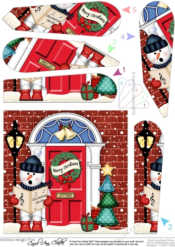Cute Snowman is Carol Singing at the Christmas Door Fan Pyramage Topper