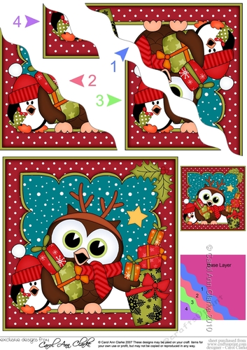 Christmas Little Hoot Owl & Pip Penguin are delivering the Presents Wavy Corner side stacker Topper