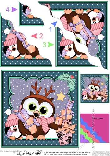 Christmas Little Hoot Owl & Pip Penguin are delivering the Presents Wavy Corner side stacker Topper