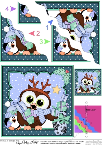 Christmas Little Hoot Owl & Pip Penguin are delivering the Presents Wavy Corner side stacker Topper