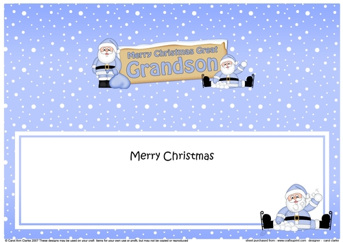 large DL Merry Christmas GREAT GRANDSON Santa insert