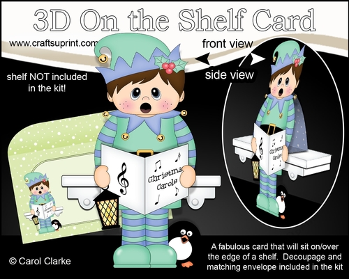 3D On the Shelf Card Kit - Christmas Little Boy Elf goes Carol Singing