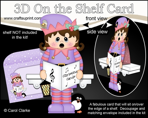 3D On the Shelf Card Kit - Christmas Little Girl Elf goes Carol Singing