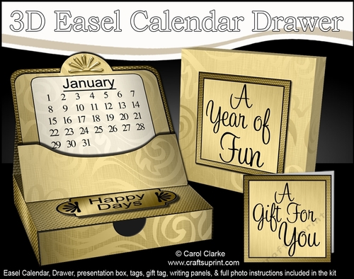 3D Everlasting Easel Calendar Drawer Gift Set - Gold Swirls