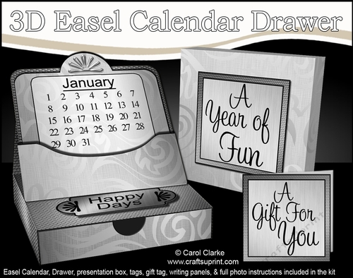 3D Everlasting Easel Calendar Drawer Gift Set - Silver Swirls 