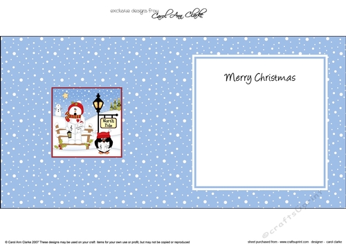 Christmas Snowman Rio & Penguin Pip are Carol Singing at the North Pole insert square landscape