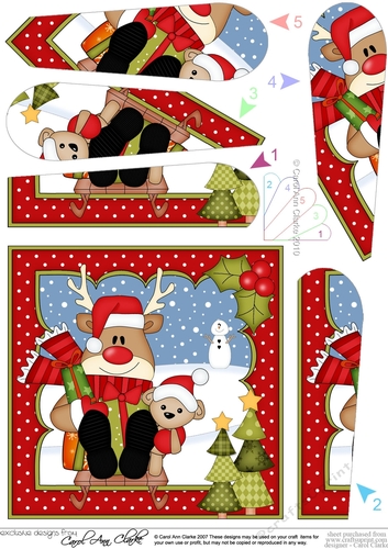 Christmas Rudolph goes Sledging Fan Pyramage Topper