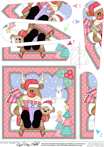 Christmas Rudolph goes Sledging Fan Pyramage Topper