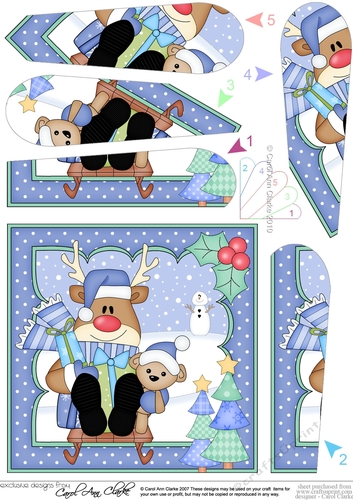 Christmas Rudolph goes Sledging Fan Pyramage Topper