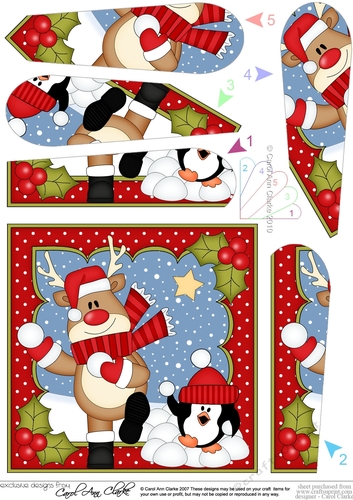 Christmas Rudolph & Pip Penguin have a Snowball Fight Fan Pyramage Topper