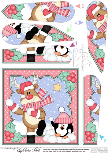 Christmas Rudolph & Pip Penguin have a Snowball Fight Fan Pyramage Topper