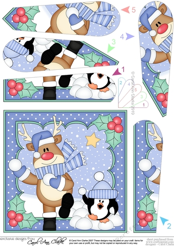 Christmas Rudolph & Pip Penguin have a Snowball Fight Fan Pyramage Topper