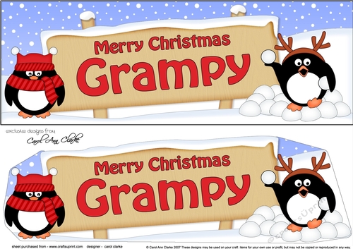 large DL Merry Christmas GRAMPY Penguins 3D decoupage