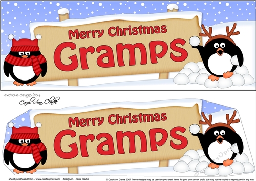 large DL Merry Christmas GRAMPS Penguins 3D decoupage