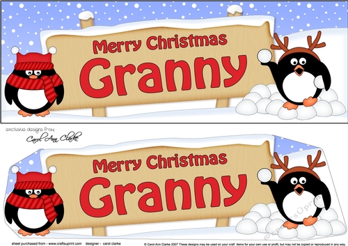 large DL Merry Christmas GRANNY Penguins 3D decoupage