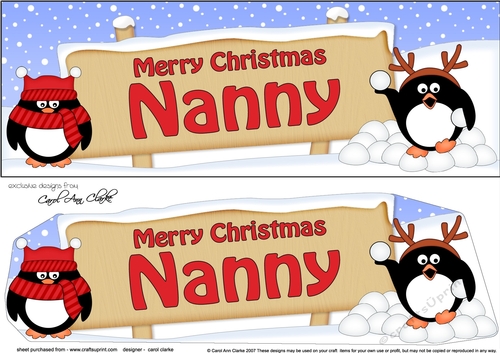 large DL Merry Christmas NANNY Penguins 3D decoupage