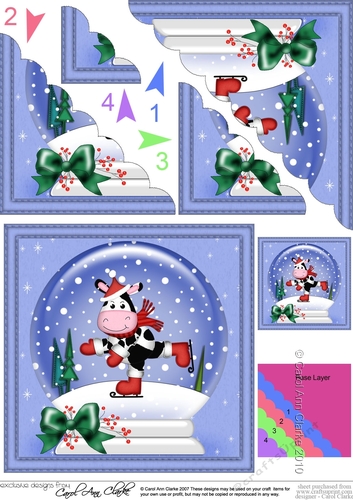 Christmas Snowglobe Milly Moo Cow goes Skating Scallop Corner side stacker Topper