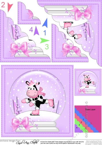 Christmas Snowglobe Milly Moo Cow goes Skating Scallop Corner side stacker Topper