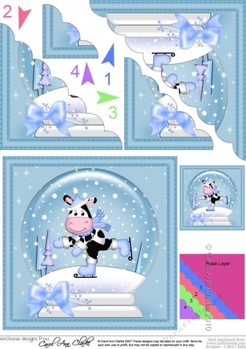 Christmas Snowglobe Milly Moo Cow goes Skating Scallop Corner side stacker Topper