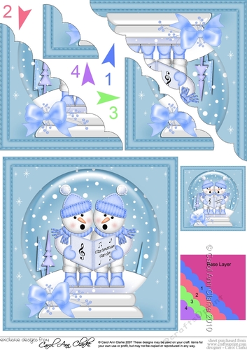 Christmas Snowglobe Cute Snowmen go Carol Singing Scallop Corner side stacker Topper