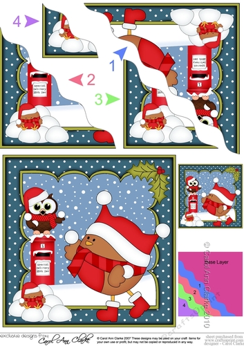 Christmas Bobbin Robin & Little Hoot Owl have a Snowball Fight Wavy Corner side stacker Topper