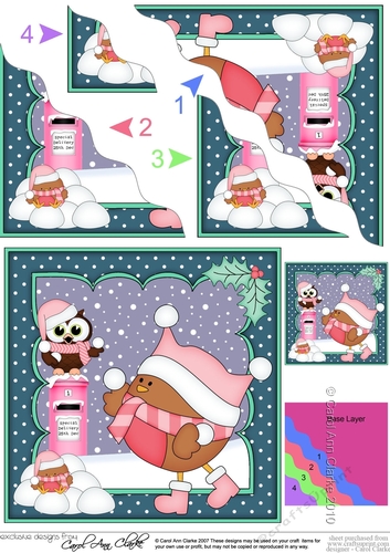 Christmas Bobbin Robin & Little Hoot Owl have a Snowball Fight Wavy Corner side stacker Topper